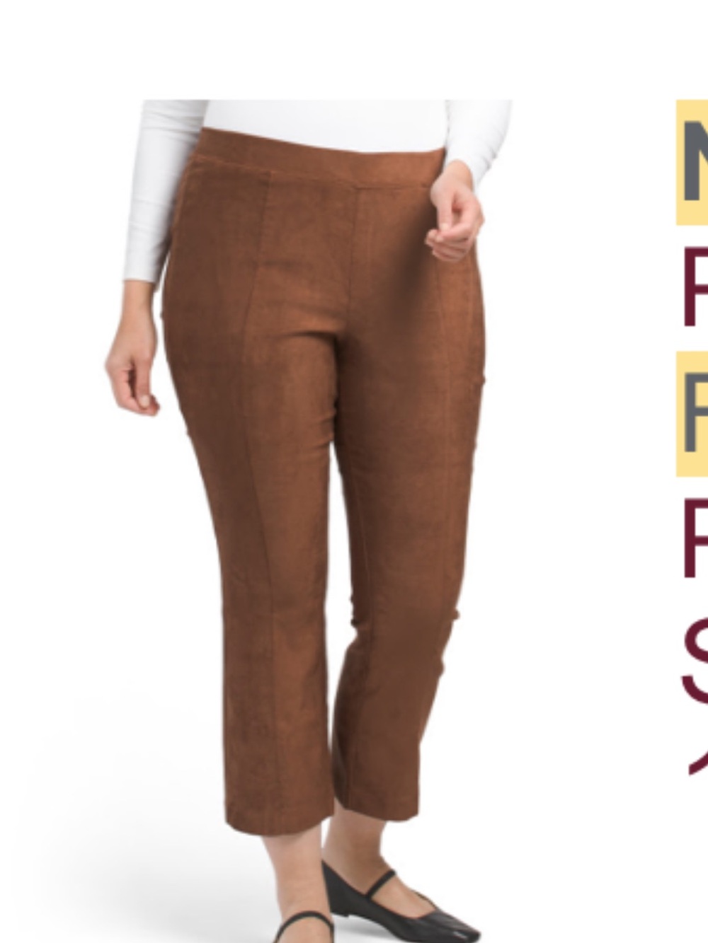 NYDJ Coffee Brown Suede-Look Straight Leg Pull-On Pants